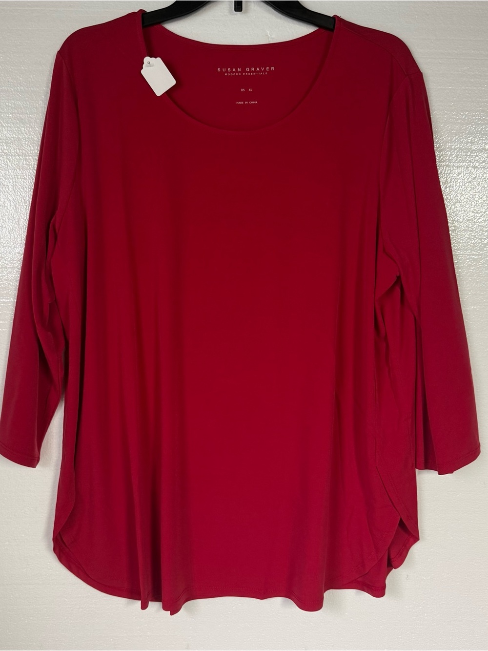 Susan Graver Modern Women XL Red 3/4 Sleeve Scoop Neck Tunic Top Liquid Knit